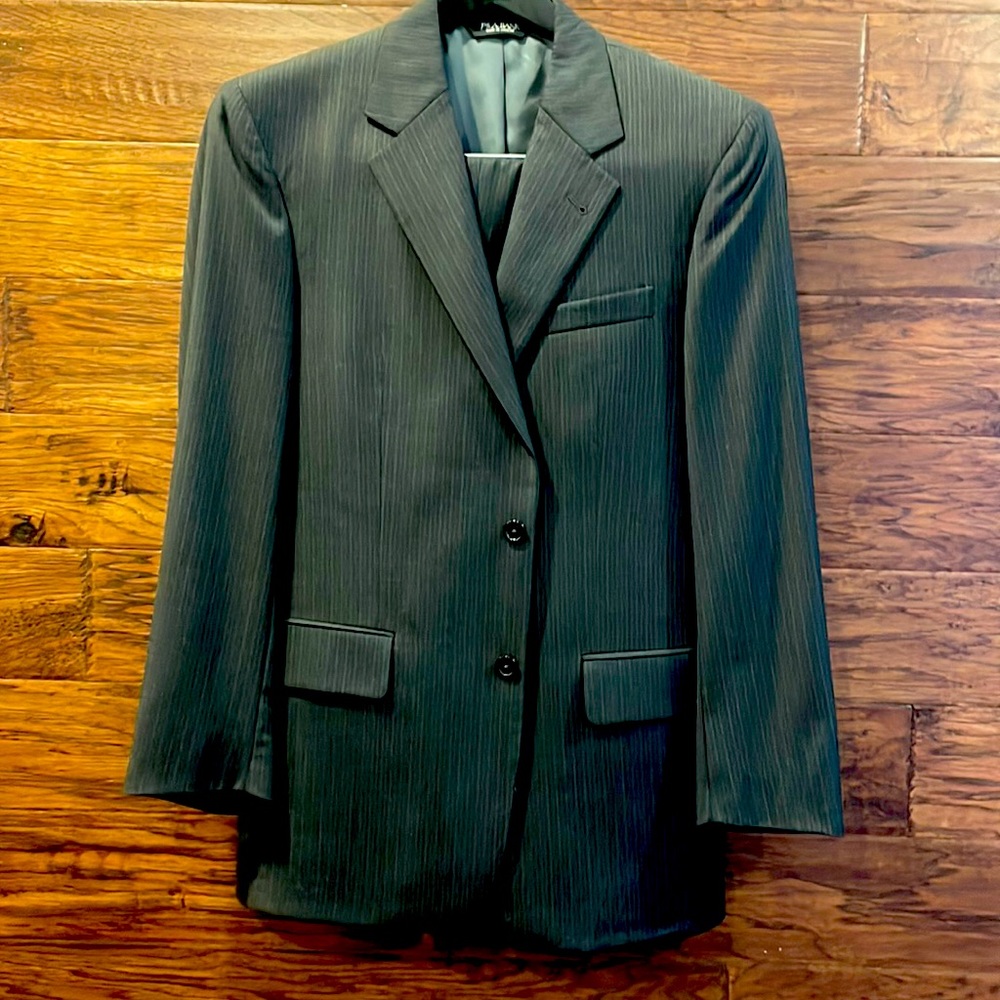 Jos A bank Pin striped dark grey pant suit. 100% all season wool suit with pant